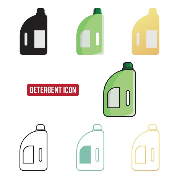 Ilustración del vector de símbolos del conjunto de iconos de detergente plano.