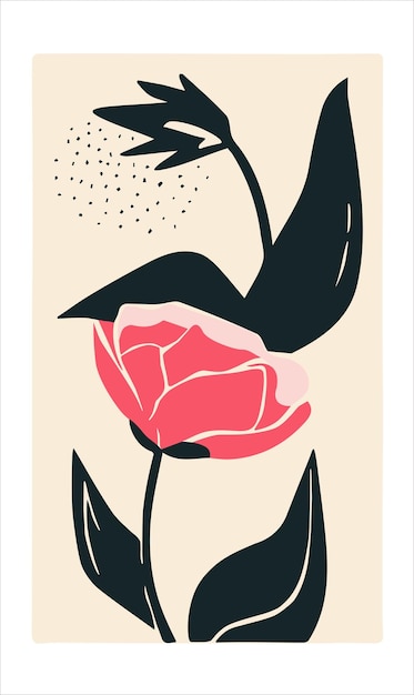 Ilustración de vector simple con flores en estilo collage