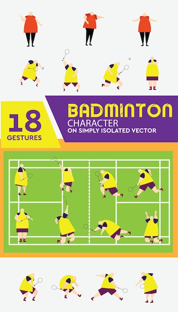 Ilustración de vector simple de jugador de bádminton y cancha bueno para infografía deportiva