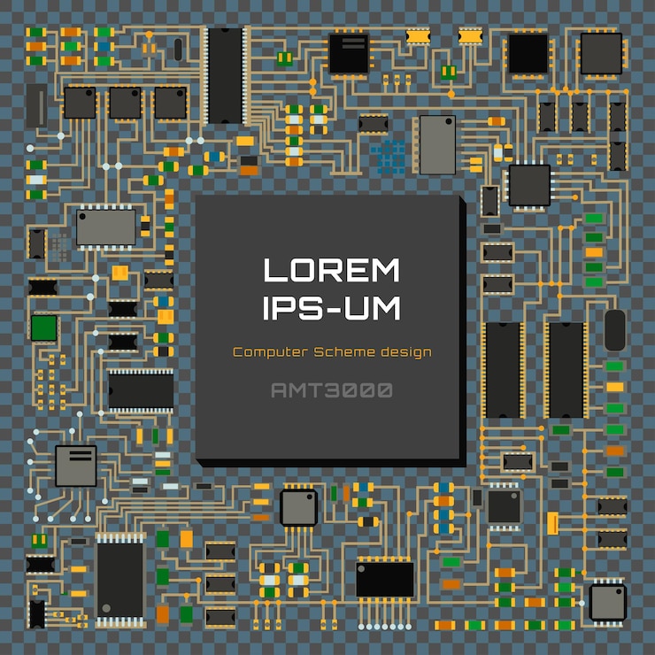 Vector ilustración de vector de sistema de información de placa base de circuito de procesador de tecnología de chip de computadora