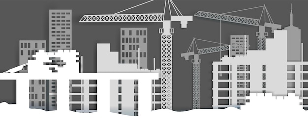 Ilustración de vector de sitio de construcción en estilo de arte de papel