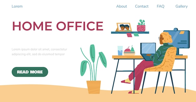 Ilustración de vector de sitio web independiente de oficina en casa y trabajo remoto aislado
