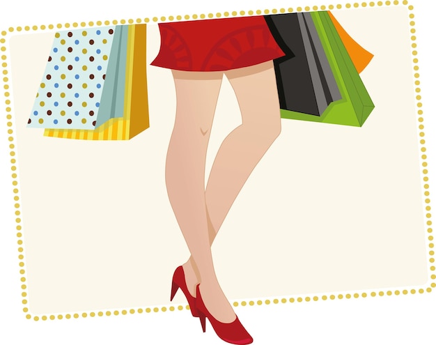 Ilustración de vector sobre el tema de las compras y las mujeres