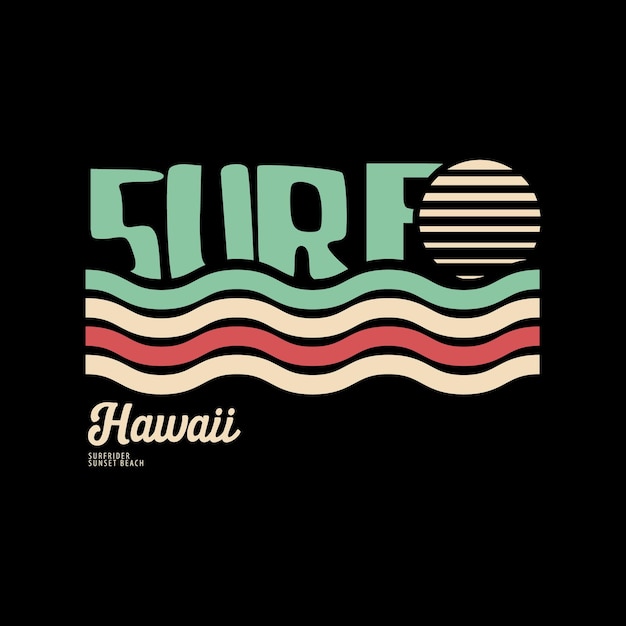 Ilustración de vector sobre el tema del surf hawaii playa camiseta gráficos cartel banner volante