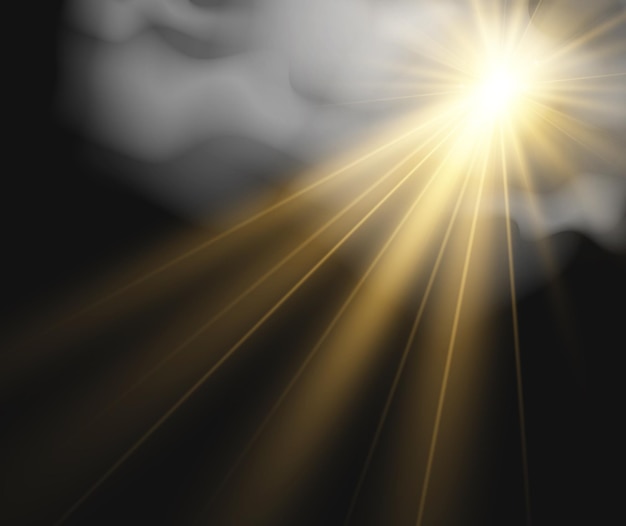 Ilustración de vector del sol brillando a través de las nubes Luz del sol Vector nublado