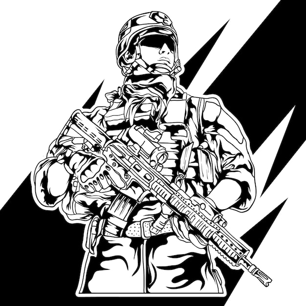 Ilustración de vector de soldado monocromático