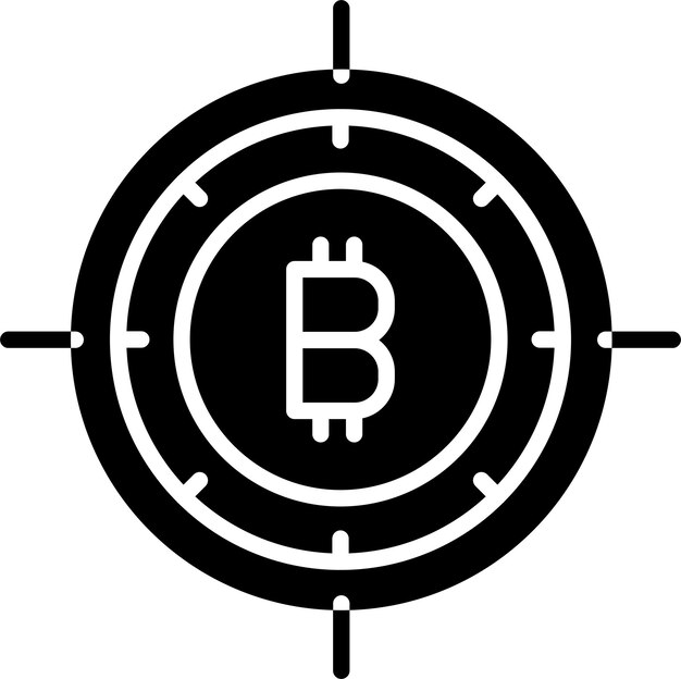 Ilustración del vector sólido y glifo objetivo de bitcoin