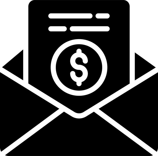 Ilustración del vector sólido y glifo del recibo de correo electrónico