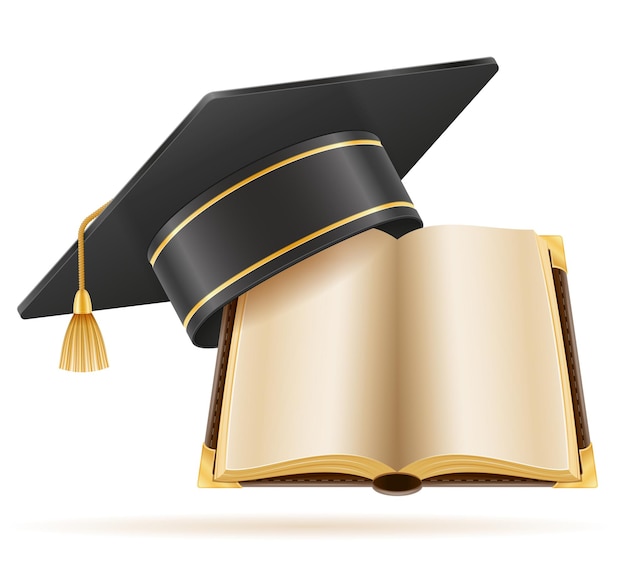 Ilustración de vector de sombrero graduado de universidad y academia aislado sobre fondo blanco