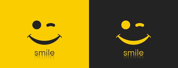 Ilustración de vector de sonrisa Símbolo de cara feliz Fondo amarillo y negro