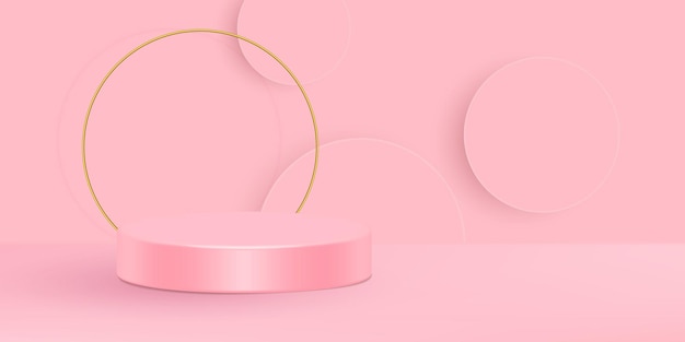 Ilustración de vector de soporte 3d. forma geométrica rosa crema escena mínima ilustración vectorial 3d.