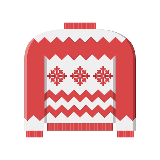 Ilustración de vector de suéter feo de invierno rojo en diseño plano