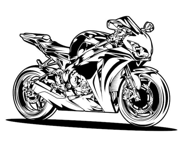 Ilustración de vector de superbike de motocicleta en blanco y negro