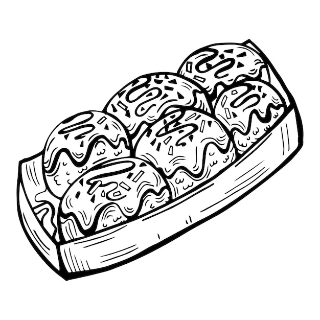 Ilustración de vector de takoyaki en estilo boceto aislado sobre fondo blanco