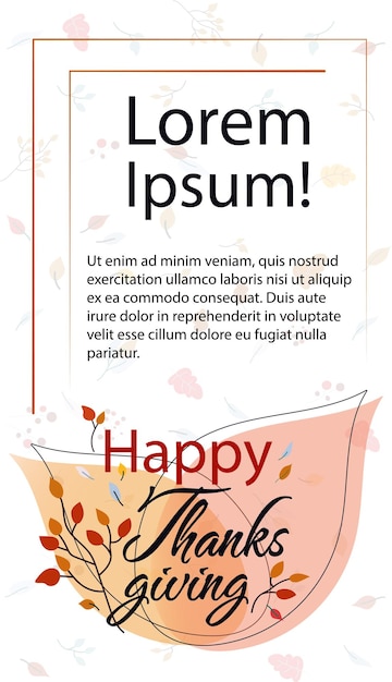 Ilustración de vector de tarjeta de felicitación de día de acción de gracias con hojas de otoño