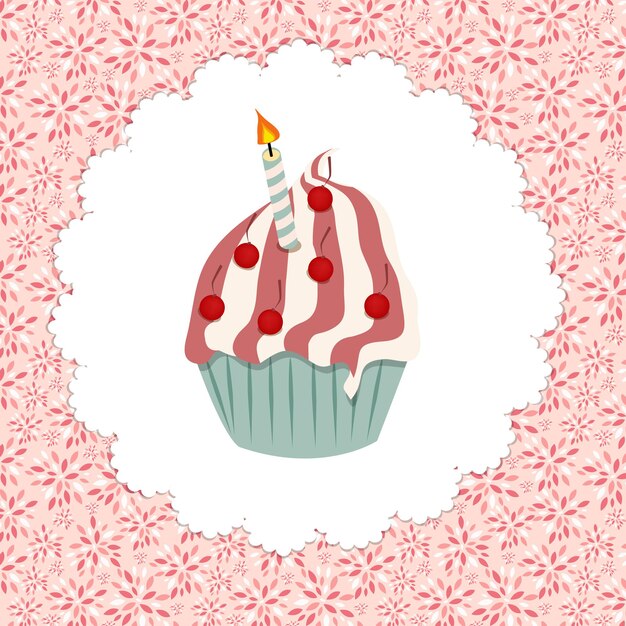 Ilustración de vector de tarjeta de invitación de cupcake.