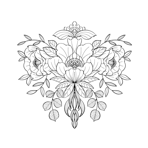 Ilustración de vector de tatuaje de flores dibujadas a mano