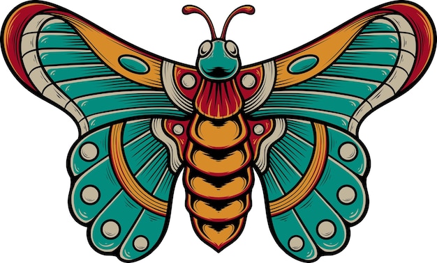 Vector ilustración de vector de tatuaje de mariposa con estilo vintage