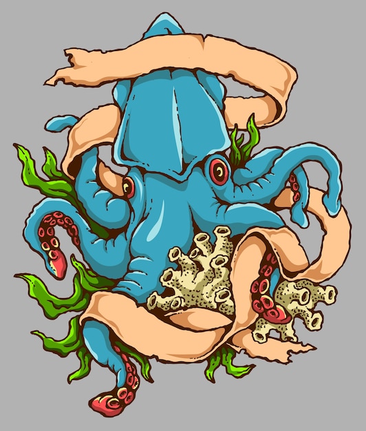 Ilustración del vector del tatuaje del pulpo