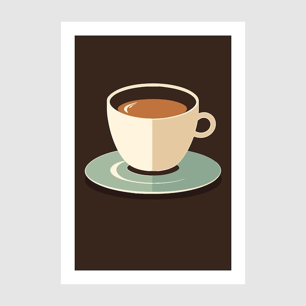 Ilustración de vector de taza de café en diseño de cartel de impresión de arte de estilo plano