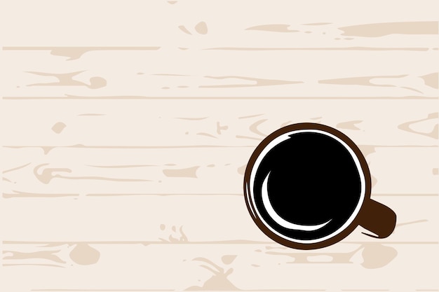 Vector ilustración de vector de taza de café marrón sobre fondo de madera