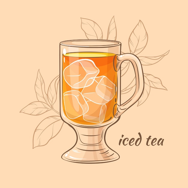 Ilustración de vector con taza de té helado sobre fondo de color