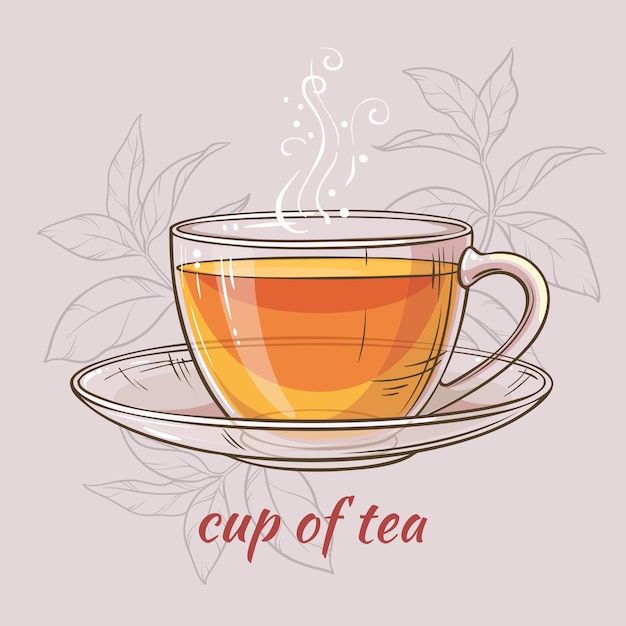 Ilustración de vector con taza de té sobre fondo de color
