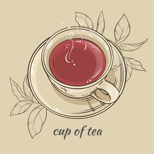 Vector ilustración de vector con taza de té sobre fondo de color