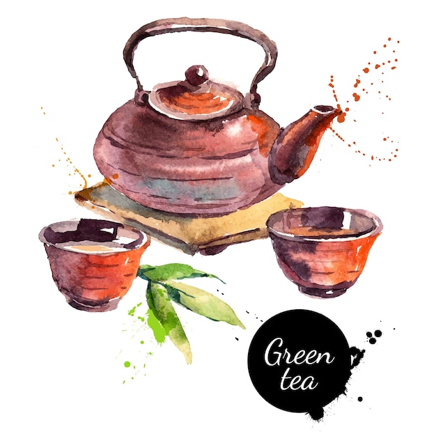 Ilustración de vector de té pintado dibujado a mano acuarela Diseño de menú