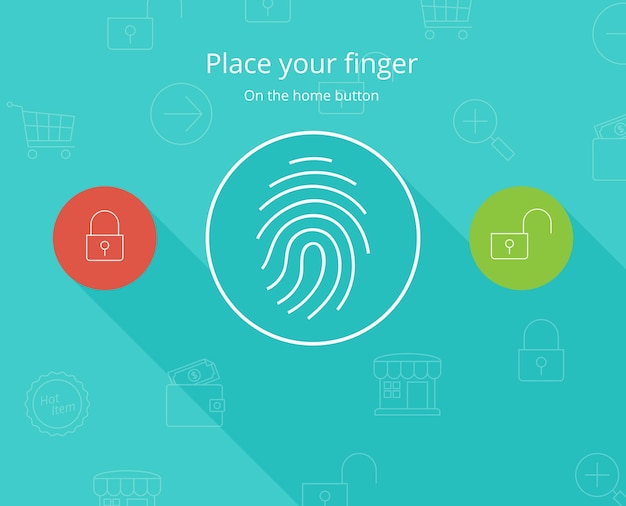 Ilustración de vector de tecnología de acceso de seguridad de huella digital de teléfono inteligente
