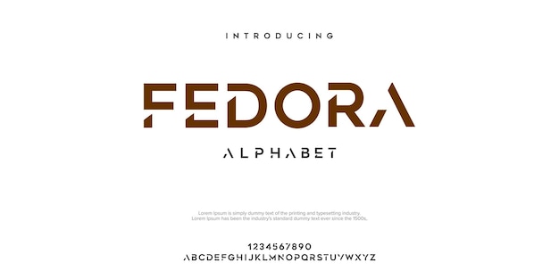 Ilustración de vector de tecnología de tipografía de fuentes de alfabeto moderno mínimo abstracto FEDORA