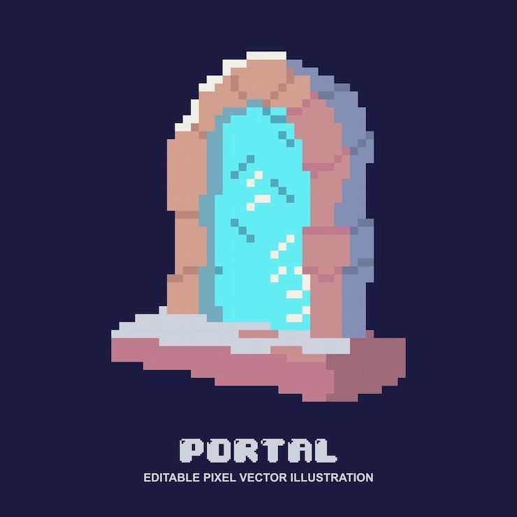 Vector ilustración de vector de teletransporte de portal de píxeles para activos de videojuegos, gráficos de movimiento y otros