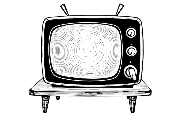 Ilustración de vector de televisión retro boceto de tinta de estilo grabado