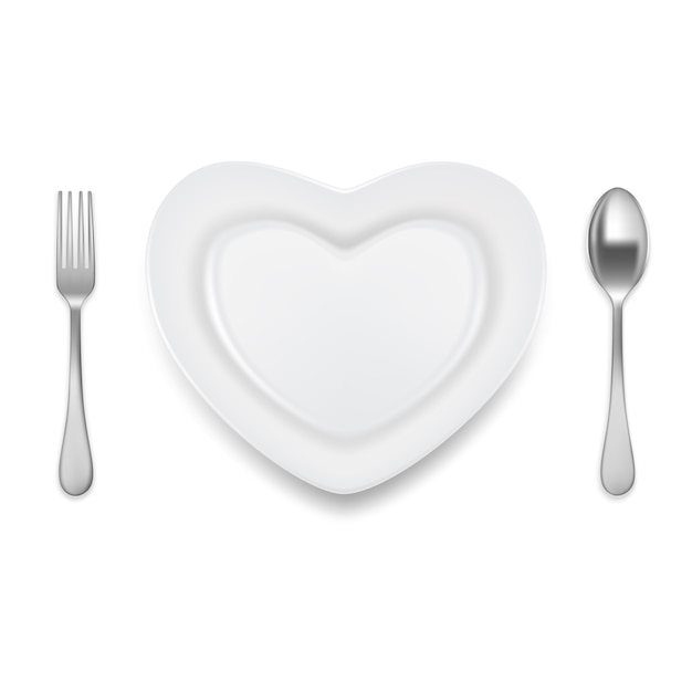 Ilustración de vector de tenedor de cuchara de placa en forma de corazón