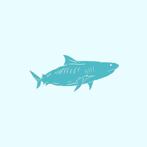 Ilustración Vector Tiburón Aislado Sobre Fondo Azul