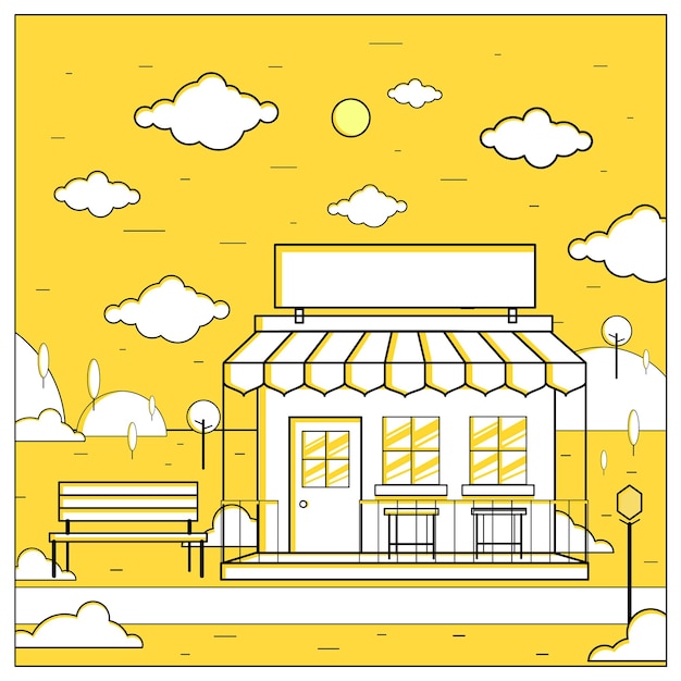 Vector ilustración de vector de tienda de diseño plano y su entorno