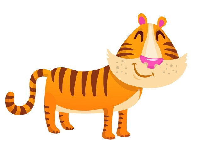 Ilustración de vector de tigre de dibujos animados bastante lindo aislado sobre fondo blanco