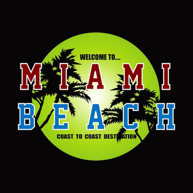 Ilustración de vector de tipografía de diseño de playa de miami