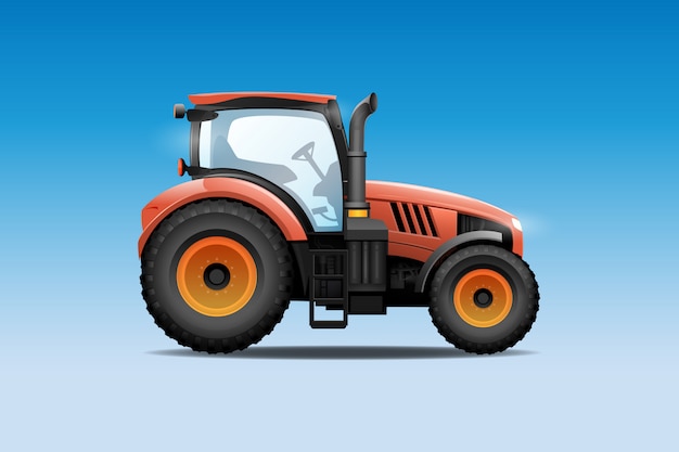 Ilustración de vector de tractor. vista lateral de tractor agrícola moderno