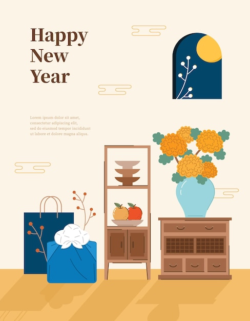 Ilustración de vector de tradición de Corea feliz año nuevo