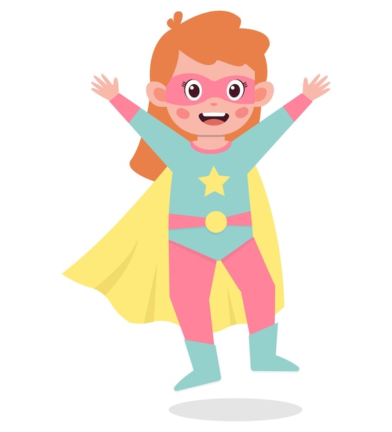 Ilustración de vector de traje de superhéroe de desgaste de niña linda