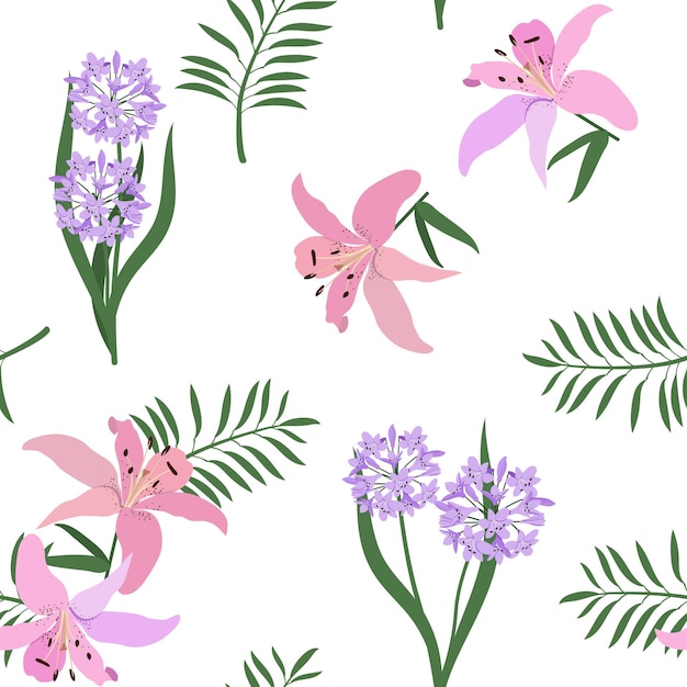 Ilustración de vector transparente con lirio y agapanthus sobre un fondo blanco