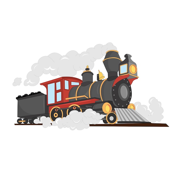 Ilustración del vector de transporte de trenes de locomotoras de vapor