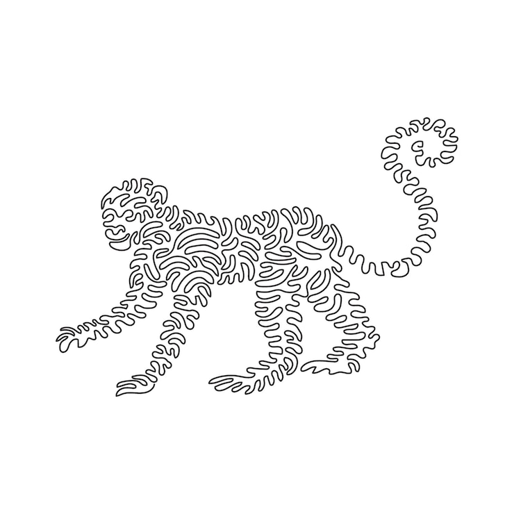 Vector ilustración de vector de trazo editable de una sola línea de mono lindo para decoración de pared de logotipo, impresión de póster