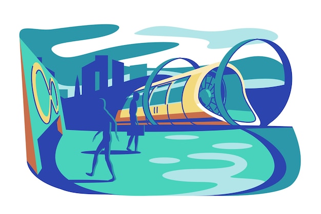 Ilustración de vector de tren futurista de alta velocidad Hyperloop futuro transporte expreso con pasajeros concepto de tecnologías de transporte de idea de moda