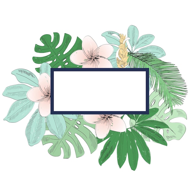 Ilustración de vector tropical con hojas y flores