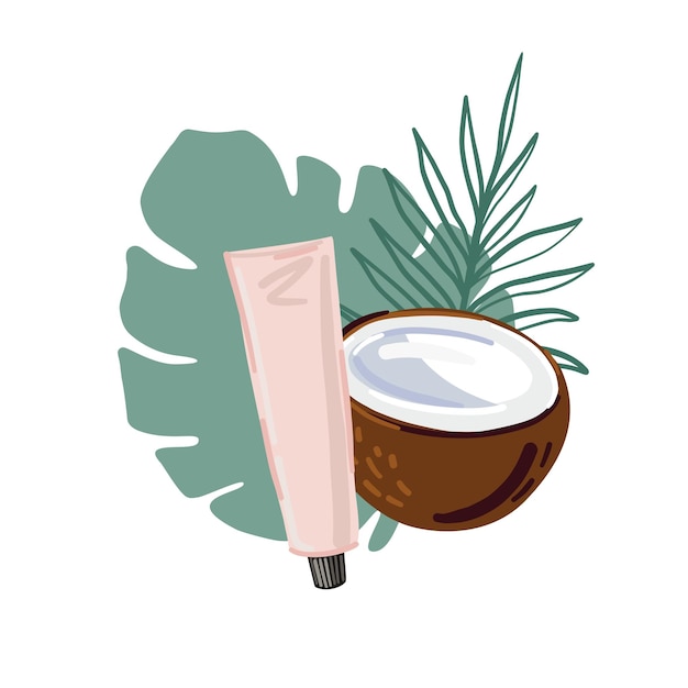 Ilustración de vector de tubo de crema de belleza de coco Vector de producto cosmético