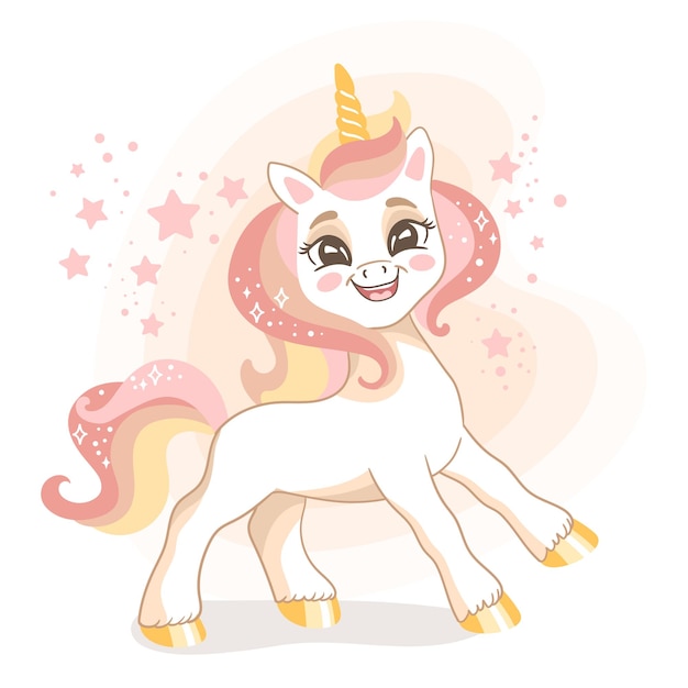 Ilustración de vector de unicornio feliz personaje de dibujos animados lindo 4