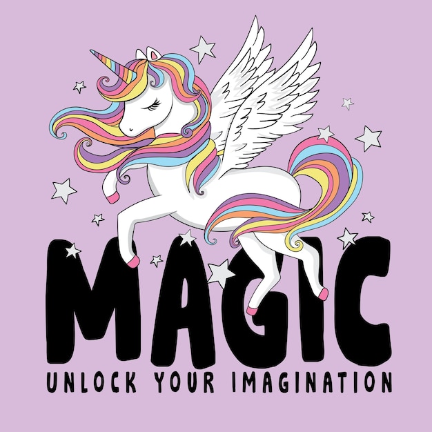Ilustración de vector de unicornio lindo Impresión de póster de pony Gráficos de camiseta lindos para niños Patrón animal