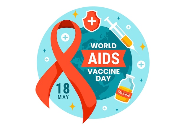 Ilustración del vector de la vacuna para el Día Mundial de la SIDA con inyección para la prevención y la concienciación sobre la atención médica